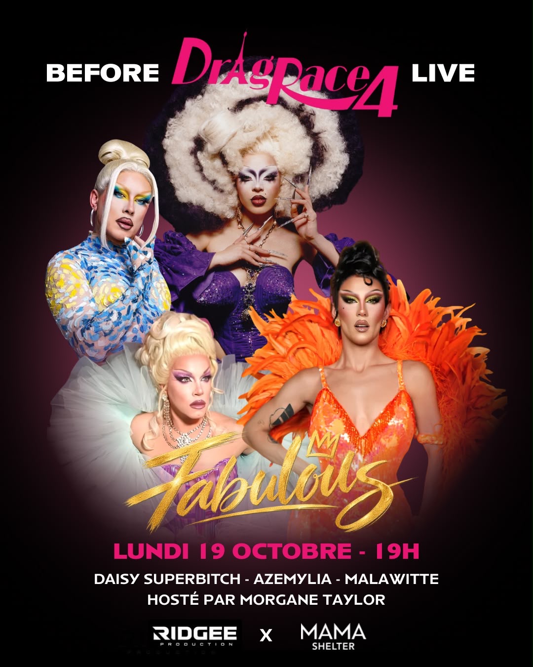 Affiche de La Fabulous #3, before Drag Race France Live au Mama Shelter Toulouse